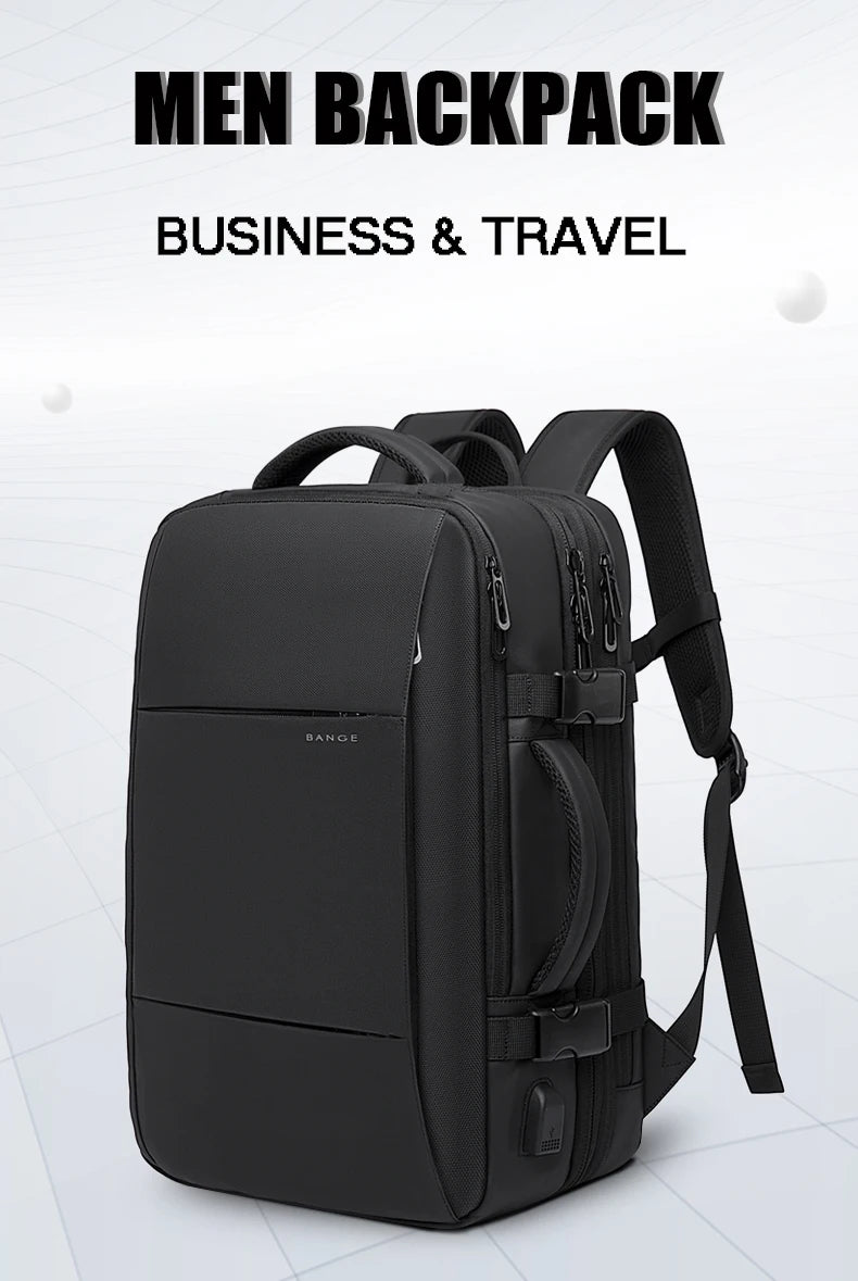 BANGE Travel Backpack Men Business Backpack School Expandable USB Bag Large Capacity 17.3 Laptop Waterproof