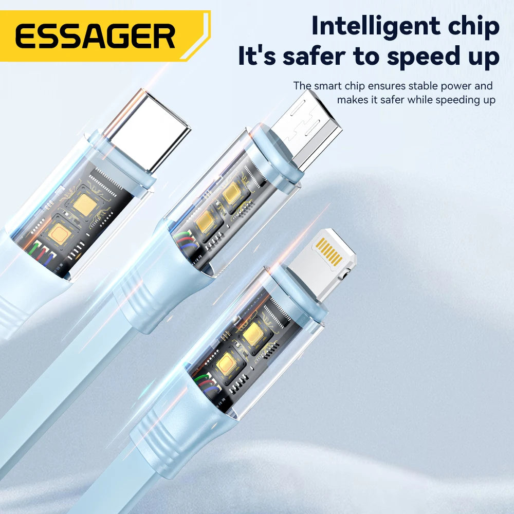 Essager Retractable 66W 3-in-1 USB Charge Cable – 6A Fast Charger Type-C Cable for Smartphones