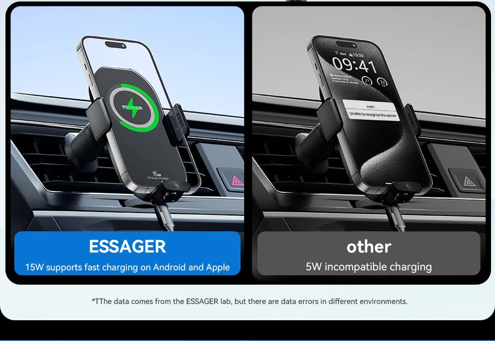 Essager 15W Qi Wireless Charger Car Phone Holder for Air Vent Mount Fast Charging for Smartphones