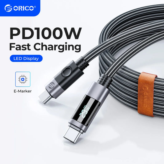 ORICO USB-C Cable PD 100W Fast Charger Kit with LED Display, 5A Quick Charge for MacBook, iPhone, iPad, Samsung