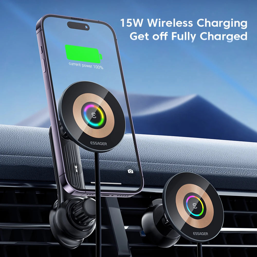 Essager 15W Qi Car Wireless Charger Phone Holder Mount – Wireless Fast Charging Phone Holder for Smartphones