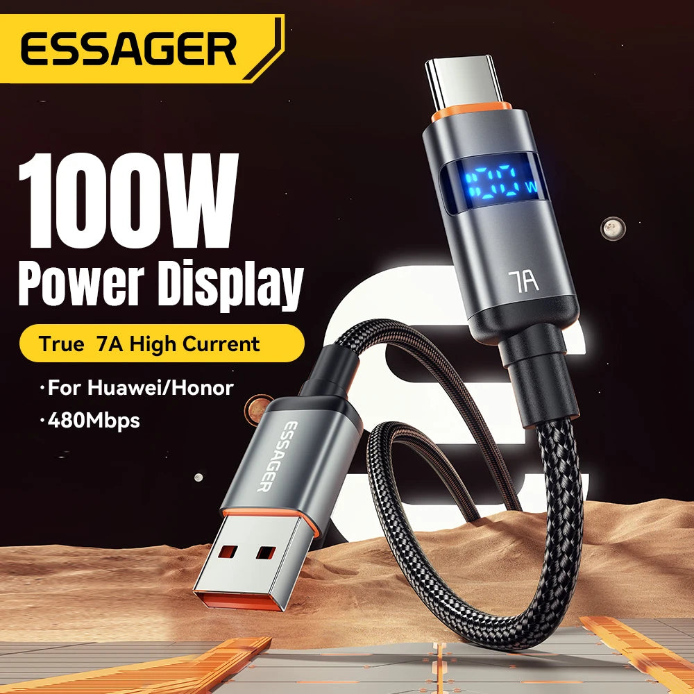 Essager 7A USB Type C Cable - 100W Fast Charging for Smartphones, Laptops, Tablets, Power Banks