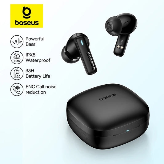 Baseus Bowie E19 True Wireless Earphones 12mm Drivers with Big Bass, Bluetooth 5.3, 33H Long Playtime, IPX5 Waterproof Earbuds