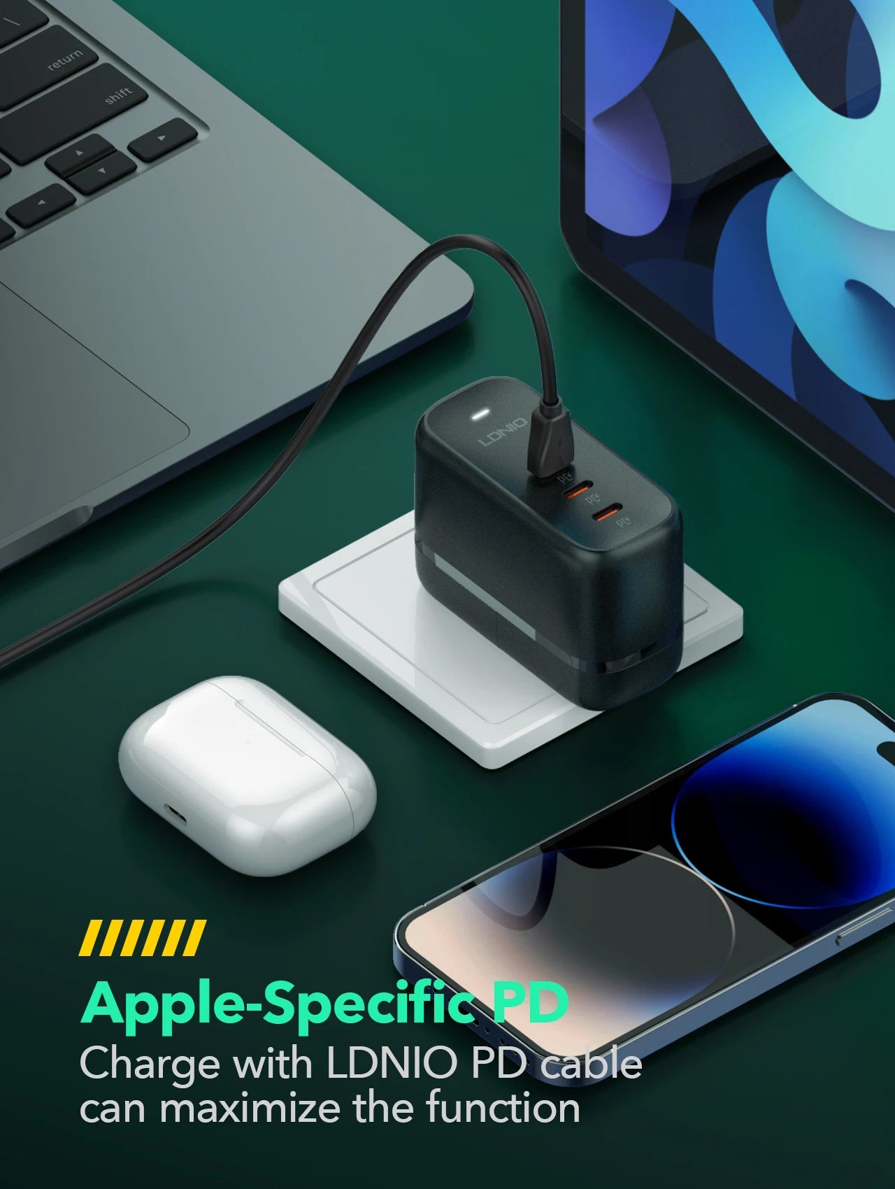 LDNIO 65W USB C Power Charger (3 Port)