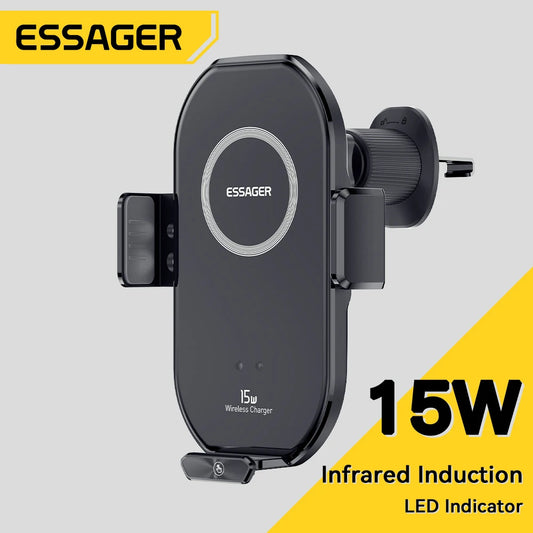 Essager 15W Qi Wireless Charger Car Phone Holder for Air Vent Mount Fast Charging for Smartphones