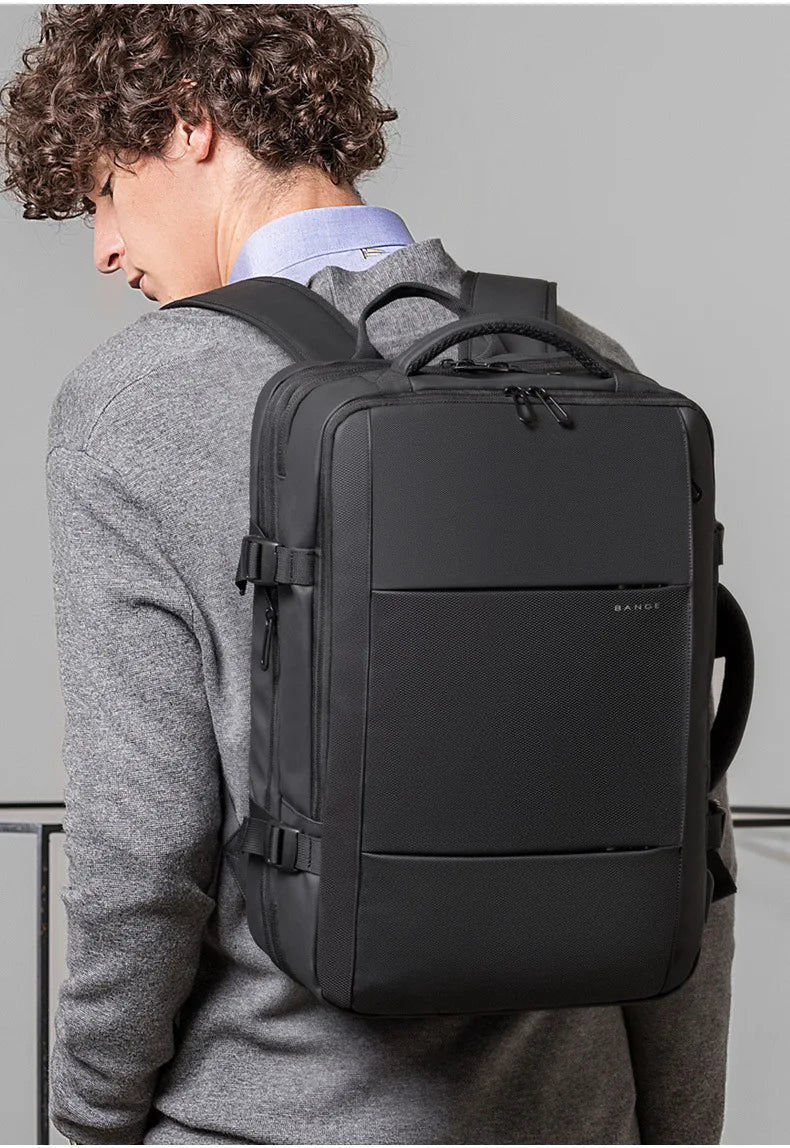 BANGE Travel Backpack Men Business Backpack School Expandable USB Bag Large Capacity 17.3 Laptop Waterproof