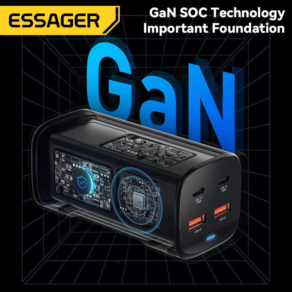 Essager 100W USB-C GaN Charger: Rapid Desktop Fast Charging with QC 4.0 & 3.0