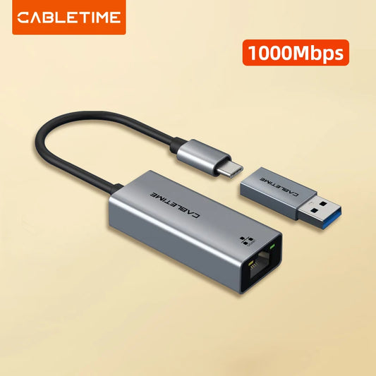 CABLETIME USB C to Ethernet LAN 1000Mbps Adapter Network Card for Laptops and Tablets