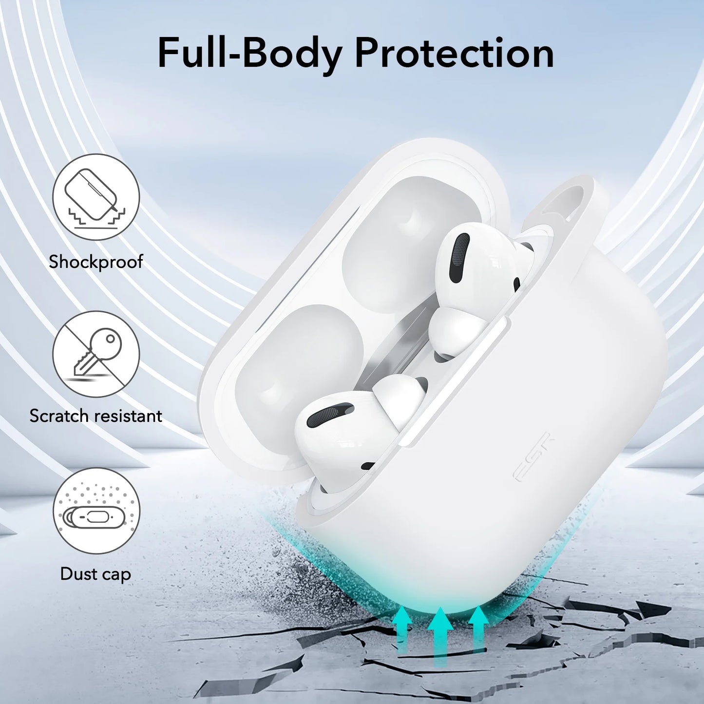 ESR Silicone Protective Case with Keychain for AirPods Pro 2 – Cover for 2019/2022/2023 Models, Earphone Accessories