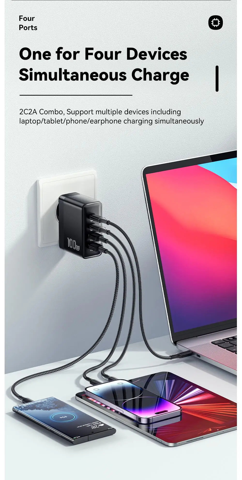 Essager 100W USB-C Charger: PD QC 4.0 & 3.0 Fast Charging for Laptops, Smartphones, Tablets