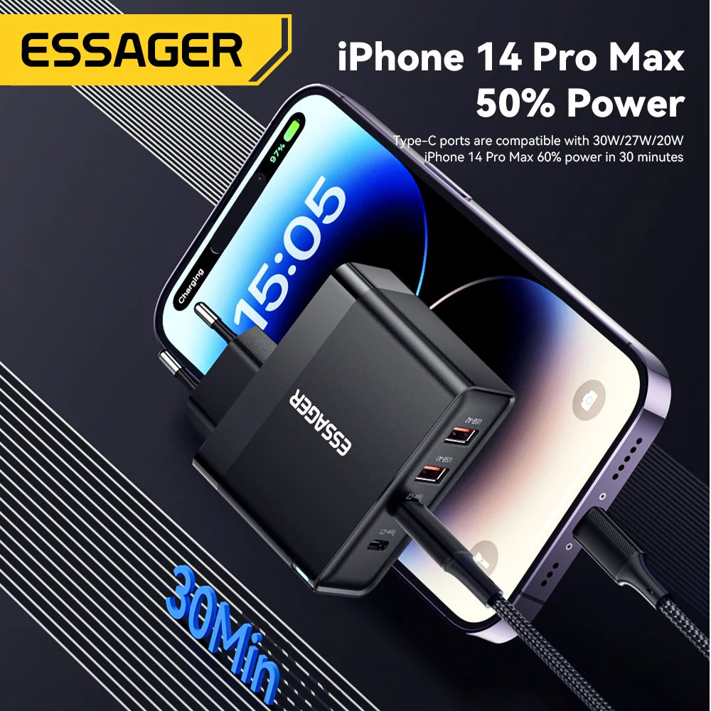 Essager 100W USB-C Charger: PD QC 4.0 & 3.0 Fast Charging for Laptops, Smartphones, Tablets