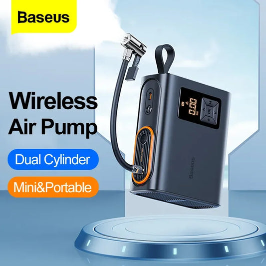 Baseus Wireless Air Compressor Inflatable Pump – Dual Cylinder Electric Tire Inflator for Car, Motorcycle, Bicycle