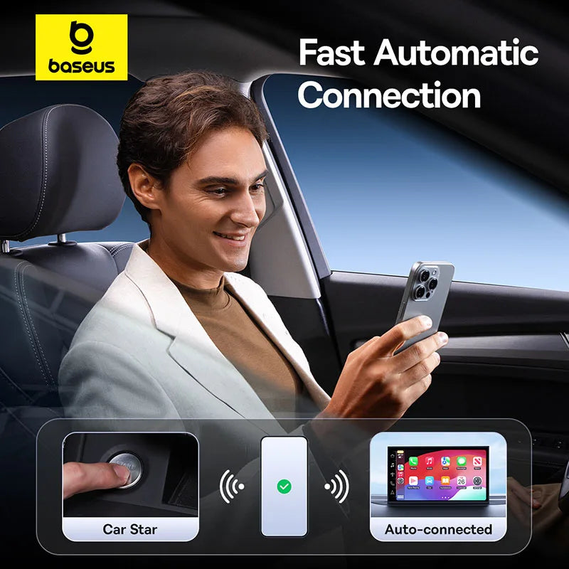 Baseus CarPlay Wireless Adapter - Smart CarPlay Box for IOS, Convert Wired to Wireless CarPlay, Plug & Play with Bluetooth & WiFi Connect Auto