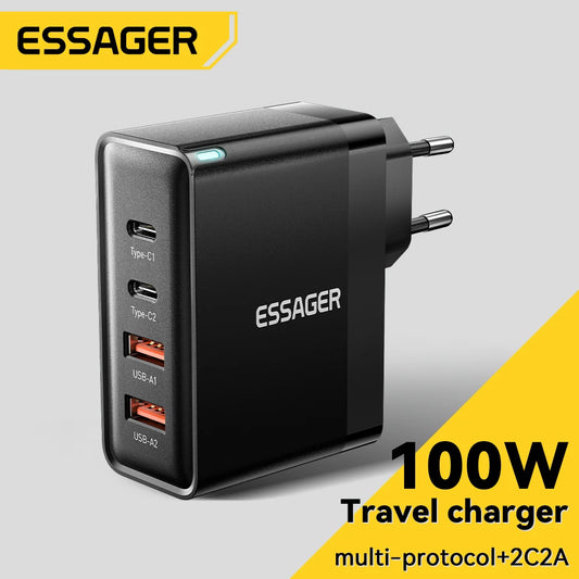 Essager 100W USB-C Charger: PD QC 4.0 & 3.0 Fast Charging for Laptops, Smartphones, Tablets