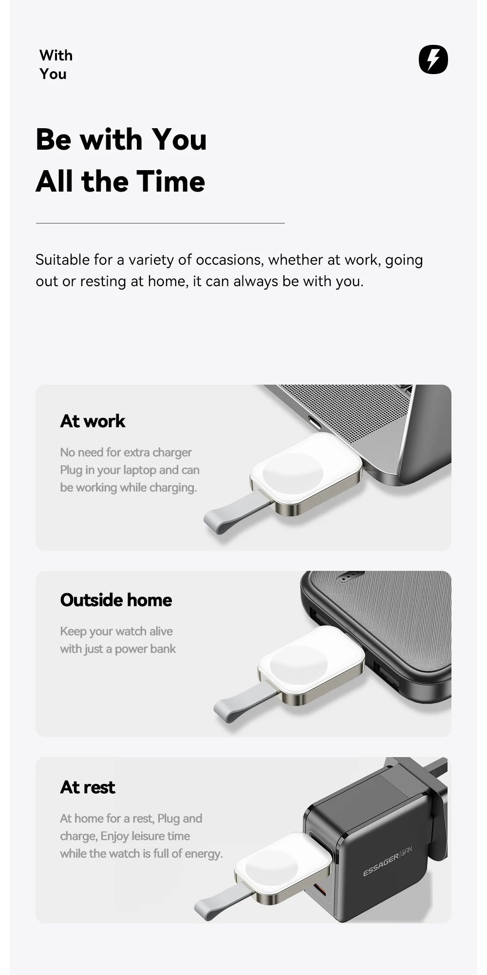 Essager Magsafe For Apple Watch Series 2-8 | Magnetic Fast Charging Dock Station | Portable Travel Wireless Charger For iWatch