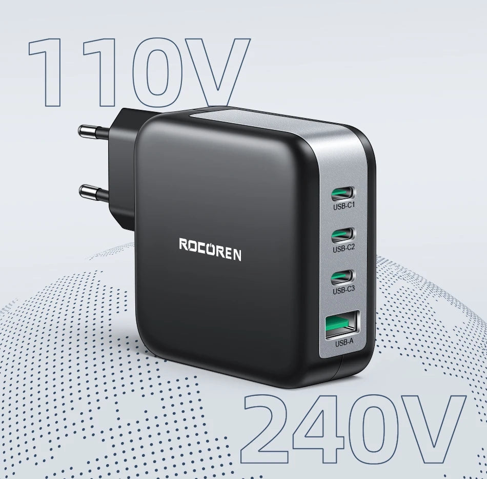 Rocoren 100W GaN USB-C Charger – PD, QC 4.0/3.0, Fast Charging for iPhone, iPad, MacBook & More