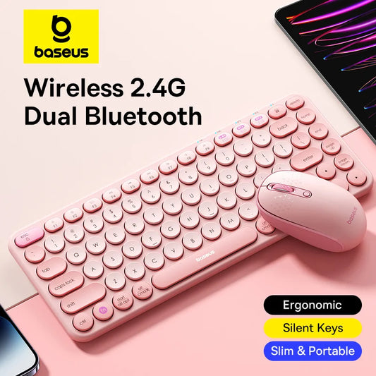 Baseus Wireless Keyboard Bluetooth 5.0 3.0 Wireless 2.4G USB Silent EN 84 Keycaps for iPad Tablet Laptop Computer Pink Keyboard