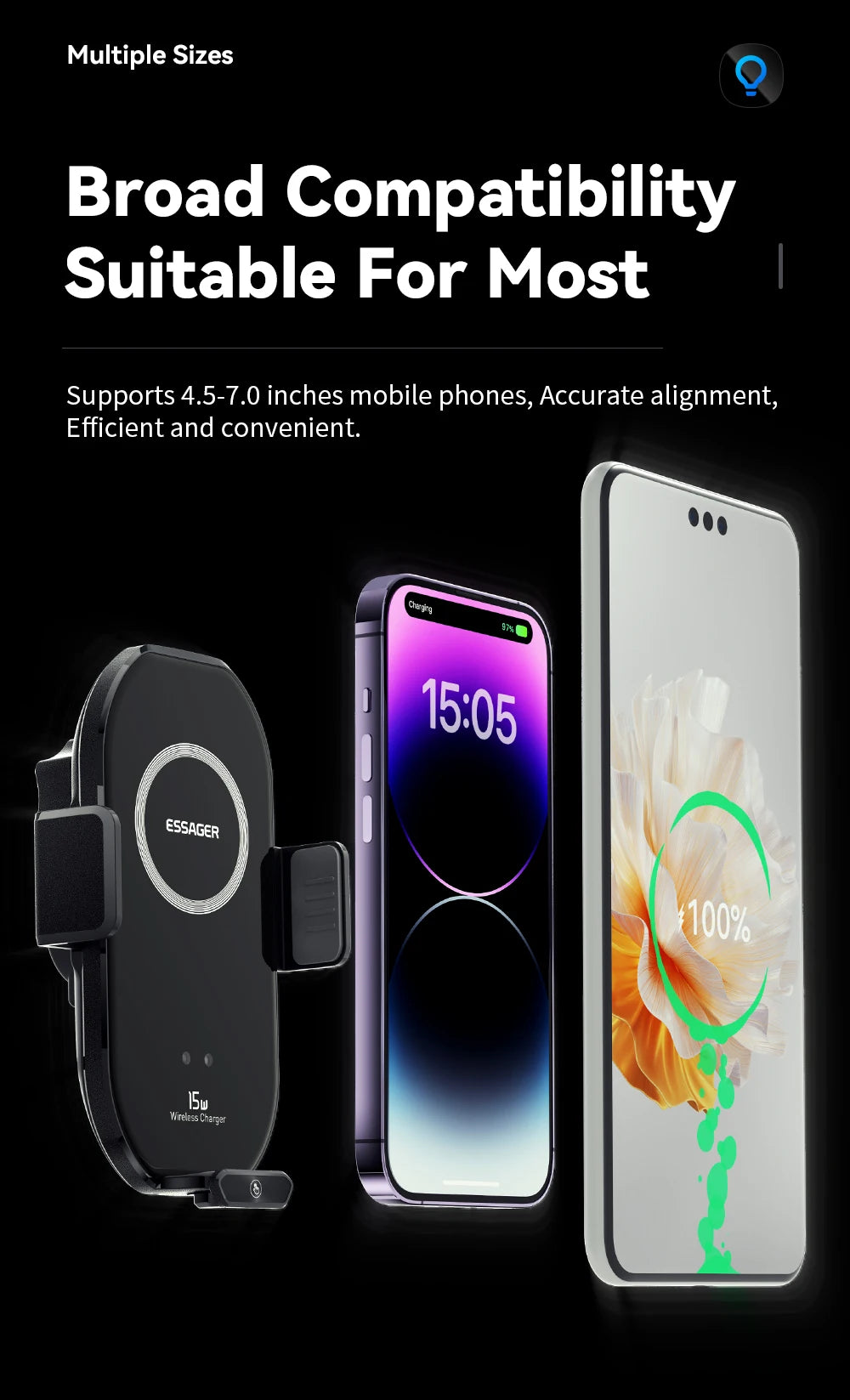 Essager 15W Qi Wireless Charger Car Phone Holder for Air Vent Mount Fast Charging for Smartphones