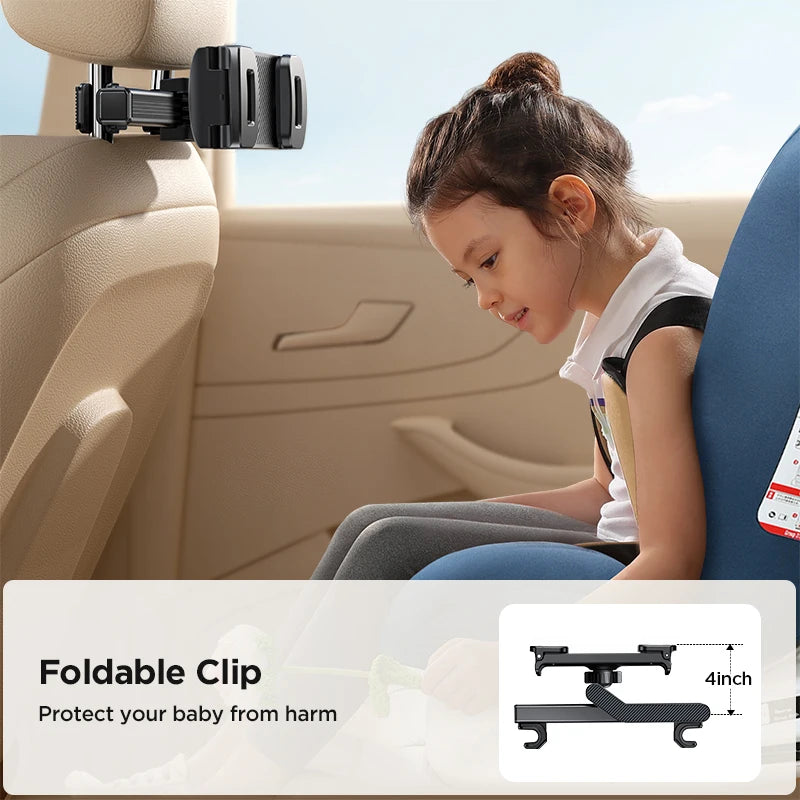 JOYROOM Folding Tablet Holder for Car Headrest: Extension Arm iPad Holder for Backseat (4.7-12.9" Devices)