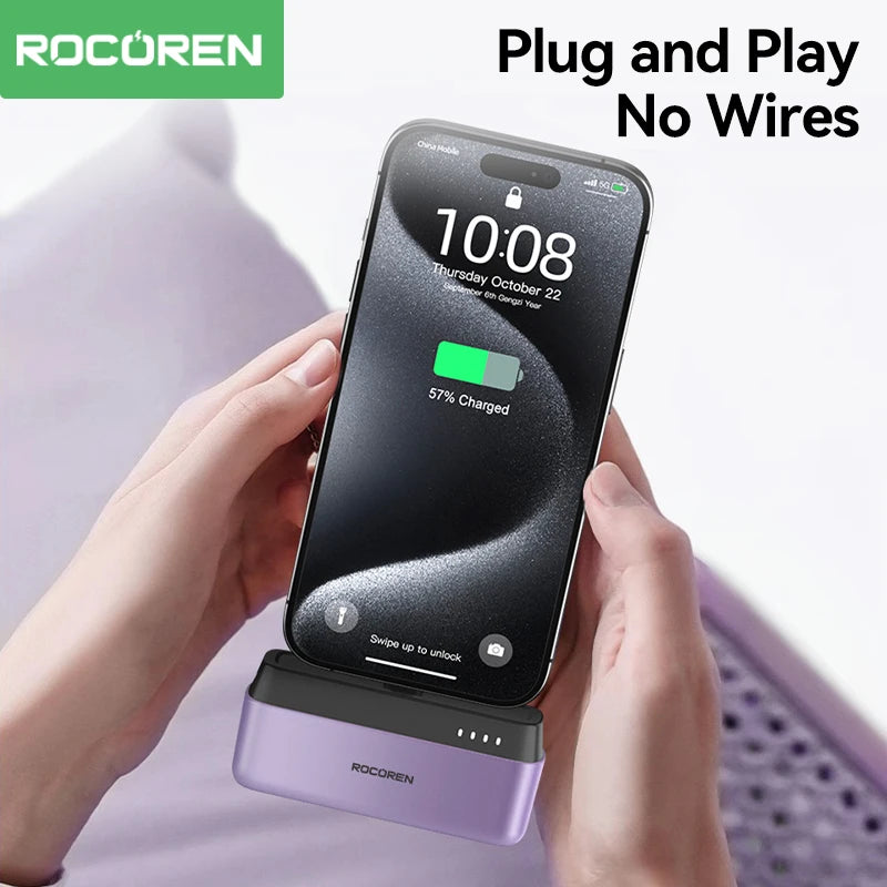 Rocoren Mini 4500mAh Power Bank with USB-C Plug – Portable External Battery & Stand for iPhone 15-16 Series, Samsung, and More