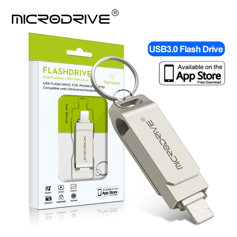 MicroDrive USB 3.0 Flash Drive for all iPhone  with Lightning USB/OTG 2 in 1 Drive for iOS External Storage