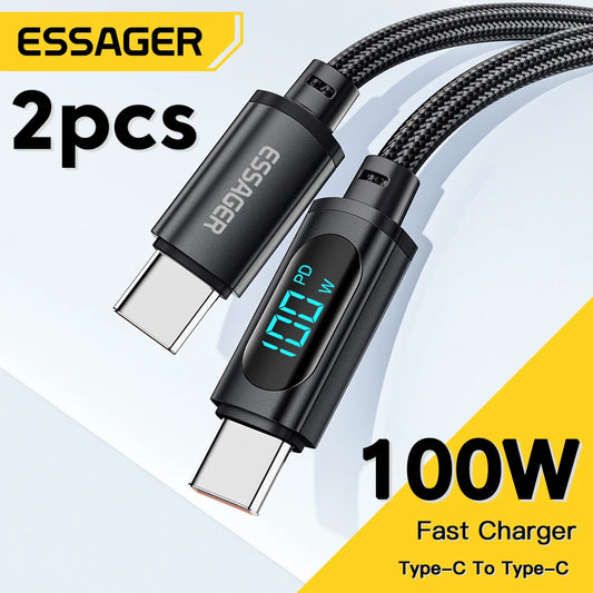 Essager 2PCS 100W USB Type-C to USB-C Cable, Fast Charging with Digital Display