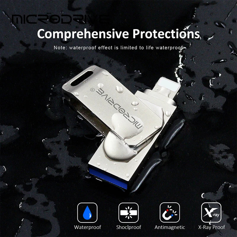 MicroDrive USB 3.0 Flash Drive for all iPhone  with Lightning USB/OTG 2 in 1 Drive for iOS External Storage