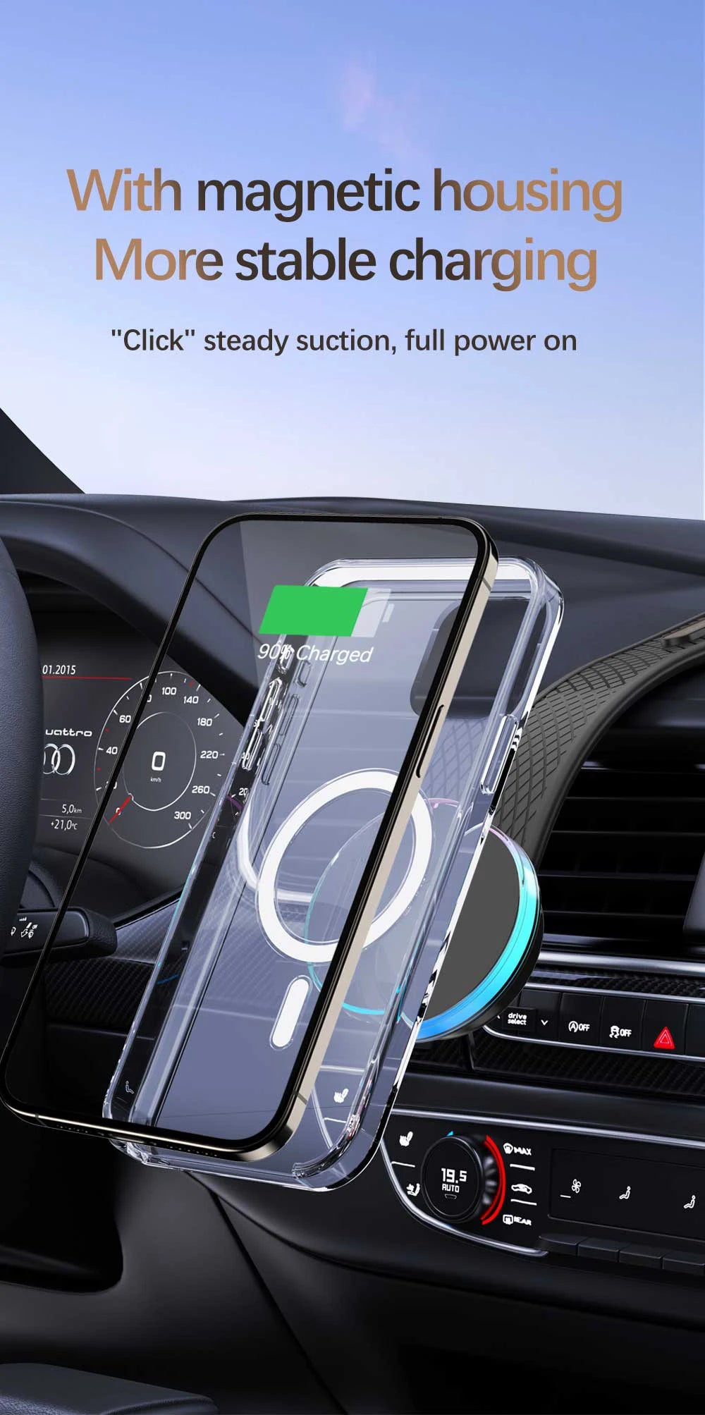 Bonola Magnetic Car Phone Holder with Wireless Charger