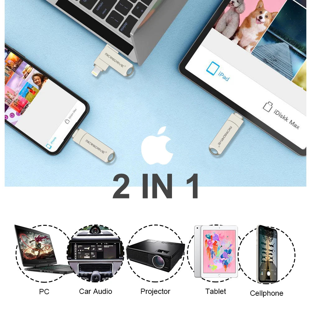 MicroDrive USB 3.0 Flash Drive for all iPhone  with Lightning USB/OTG 2 in 1 Drive for iOS External Storage