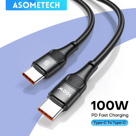 ASOMETECH 100W USB C Cable Fast Charging Charger USB C to Type-C PD Wire Cord For Smartphones, Tablets, Laptops Quick Charge Cable 1M 2M 3M