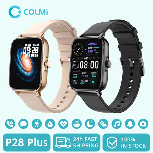 COLMI P28 Plus Smartwatch - IP68 Waterproof, Bluetooth Voice Call, Compatible with Android & iOS