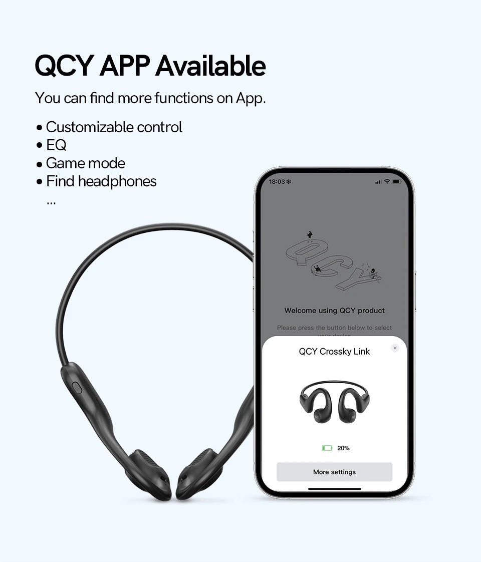 QCY T22 Crossky Link Wireless Bluetooth Earphone – BT 5.3, Open-Ear Sports Headphones, IPX6 Waterproof, Ear Hook Design