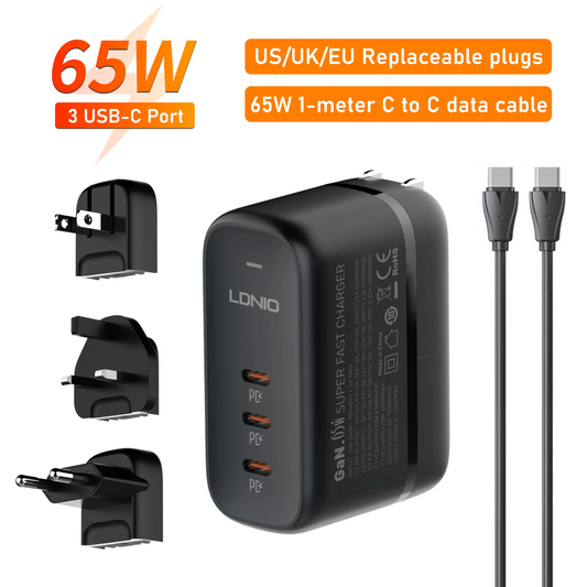 LDNIO 65W USB C Power Charger (3 Port)