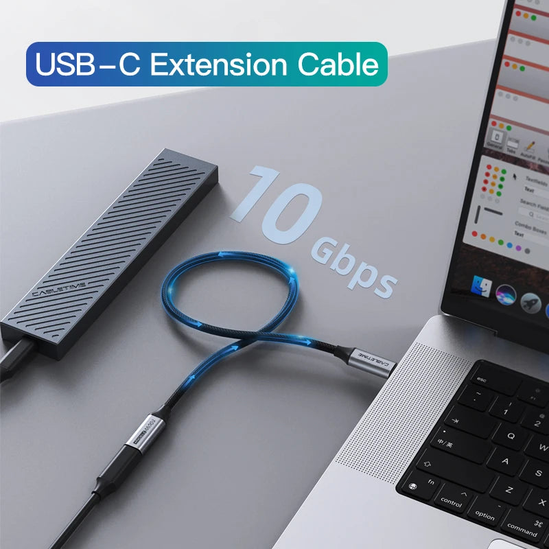 CABLETIME USB Extension Cable USB 3.0 Gen 2 PD100W 4K 60Hz 10Gbps Type C 3.1 Charging Cable for Laptop, Xbox, SSD, PS3/4