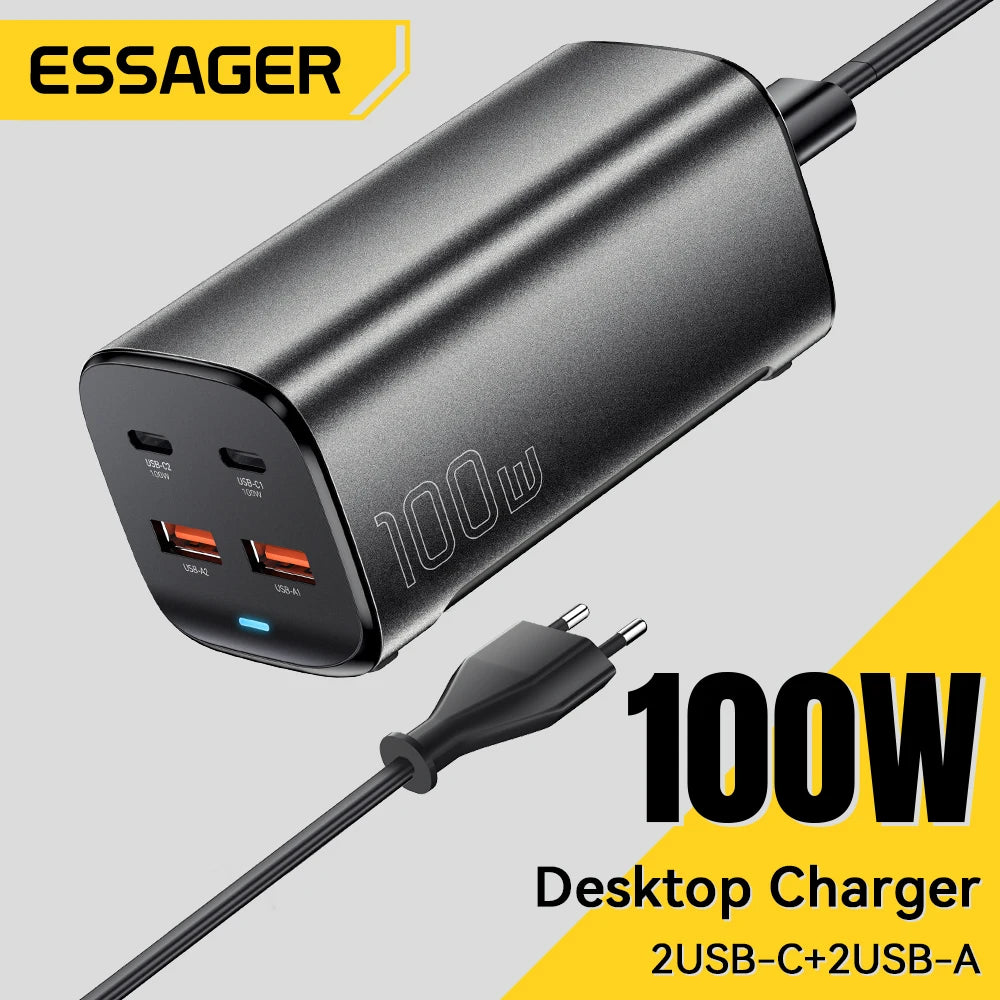 Essager 100W USB-C GaN Charger: Rapid Desktop Fast Charging with QC 4.0 & 3.0