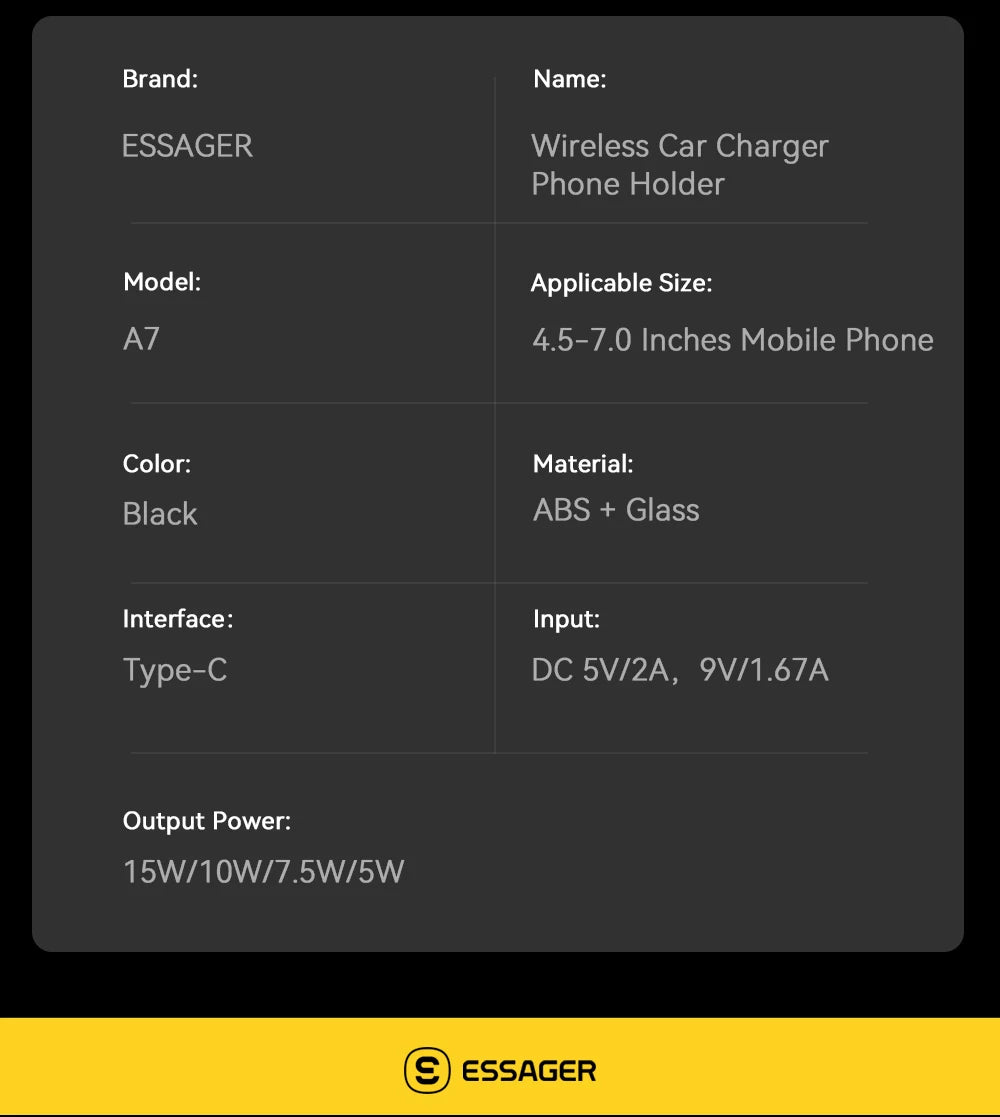 Essager 15W Qi Wireless Charger Car Phone Holder for Air Vent Mount Fast Charging for Smartphones