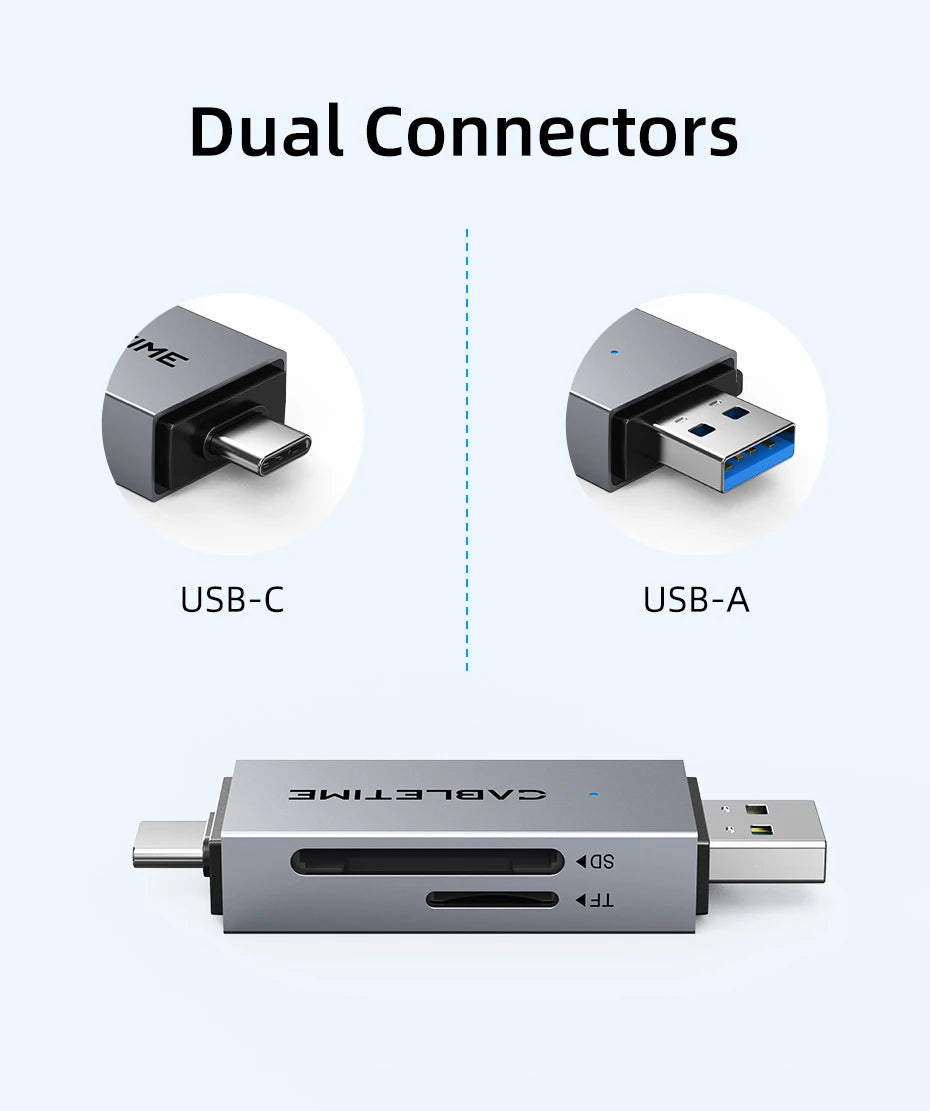 CABLETIME USB 3.0 Dual SD & Micro SD Card Reader with OTG Adapter for High-Speed Data Transfer