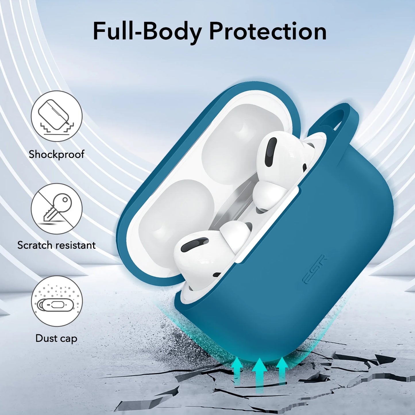 ESR Silicone Protective Case with Keychain for AirPods Pro 2 – Cover for 2019/2022/2023 Models, Earphone Accessories