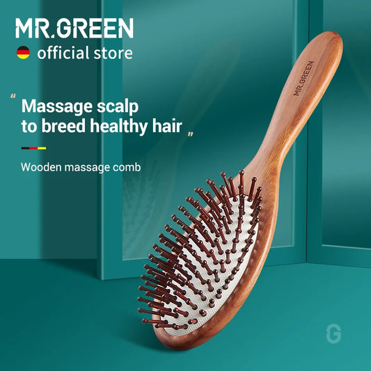 MR.GREEN Hair Brush Nature Wooden Anti-Static Detangle Brus