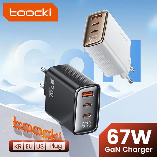 Toocki 67W GaN USB Charger with Digital Display – Quick Charge QC4.0 for iPhone, Samsung, Xiaomi, and Laptops