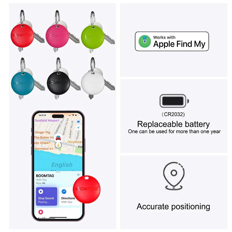 BOOMPODS BOOMTAG Bluetooth GPS Tracker, Air Tag, Compatible with Apple Find My