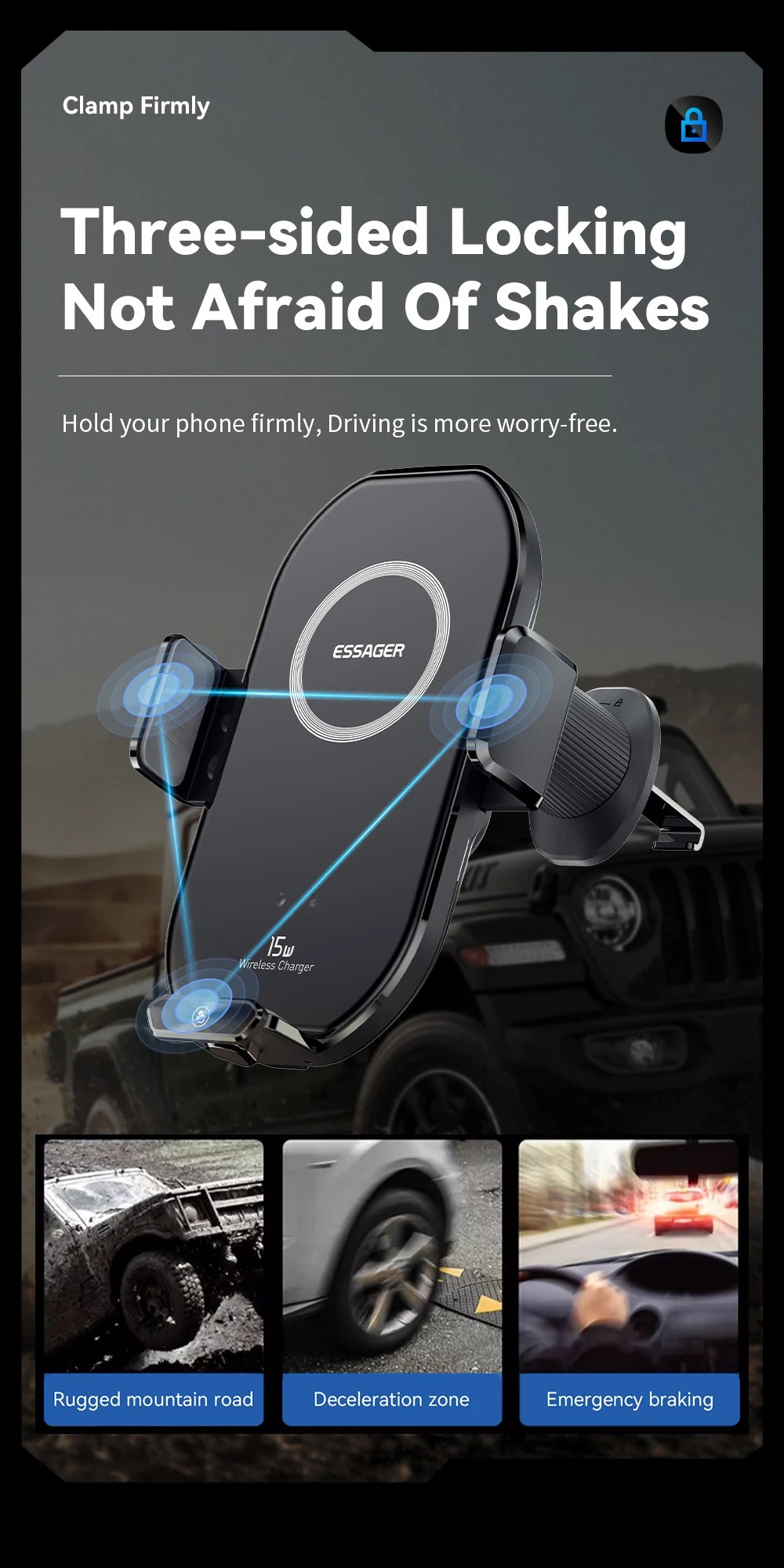 Essager 15W Qi Wireless Charger Car Phone Holder for Air Vent Mount Fast Charging for Smartphones