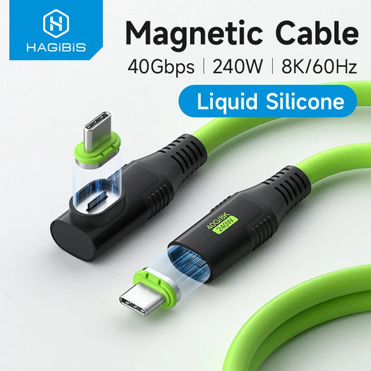 Hagibis USB C Magnetic Fast Charging Cable PD 240W 40Gbps Compatible with Thunderbolt 4/3 Video Cord for Laptops, Smartphones, Tablets