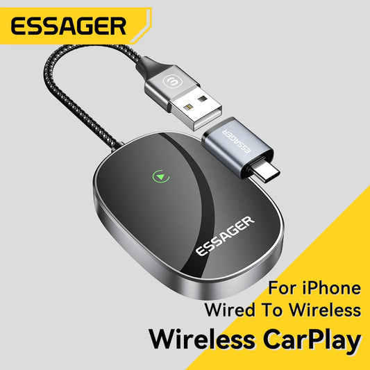 Essager Mini Wireless CarPlay Adapter Wired to Wireless Carplay for most car models  – Compatible with iPhone iOS