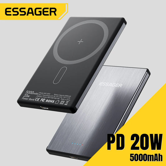 Essager Metal Thin Wireless Power Bank 50000mAh | Magnetic Power Bank for MagSafe Fast Charging: Compatible with iPhone 15/14/13, Xiaomi, Samsung