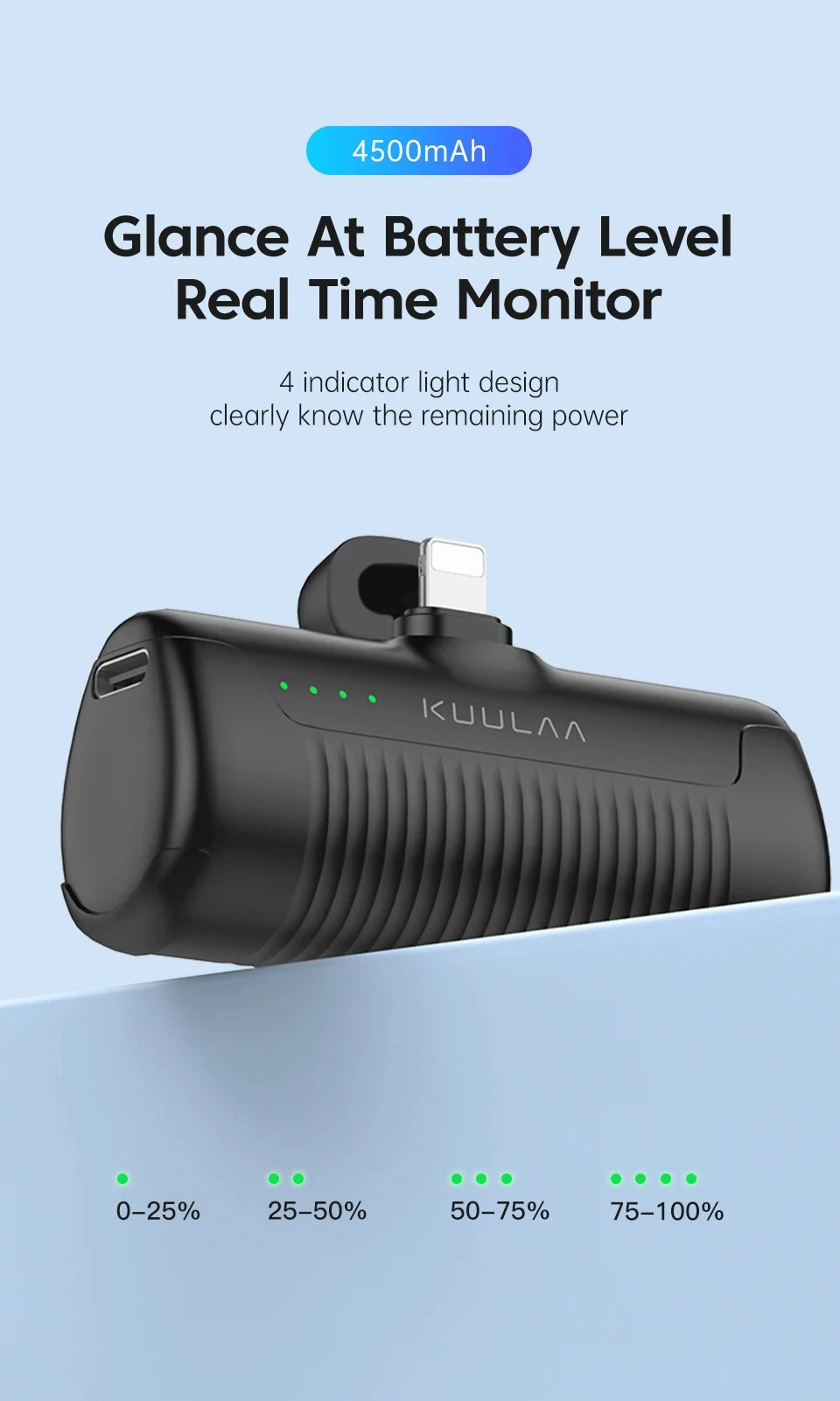 KUULAA Mini Power Bank 4500mAh Portable Charger