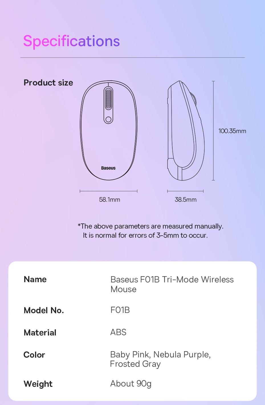 Baseus Bluetooth Wireless Mouse – Rechargeable Luminous 2.4G USB Wireless Mouse for Tablet & Computer, Portable Design