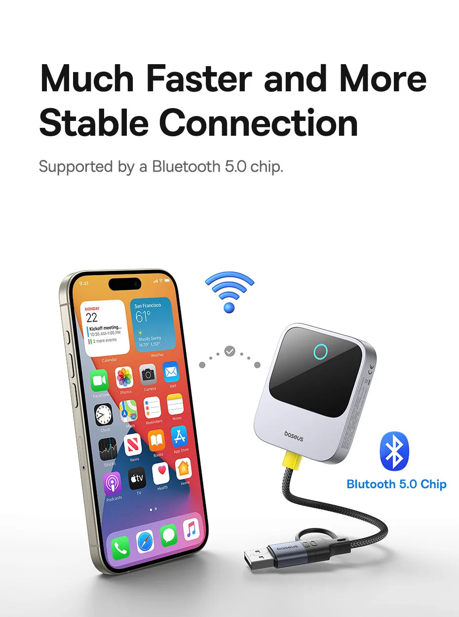 Baseus CarPlay Wireless Adapter - Smart CarPlay Box for IOS, Convert Wired to Wireless CarPlay, Plug & Play with Bluetooth & WiFi Connect Auto