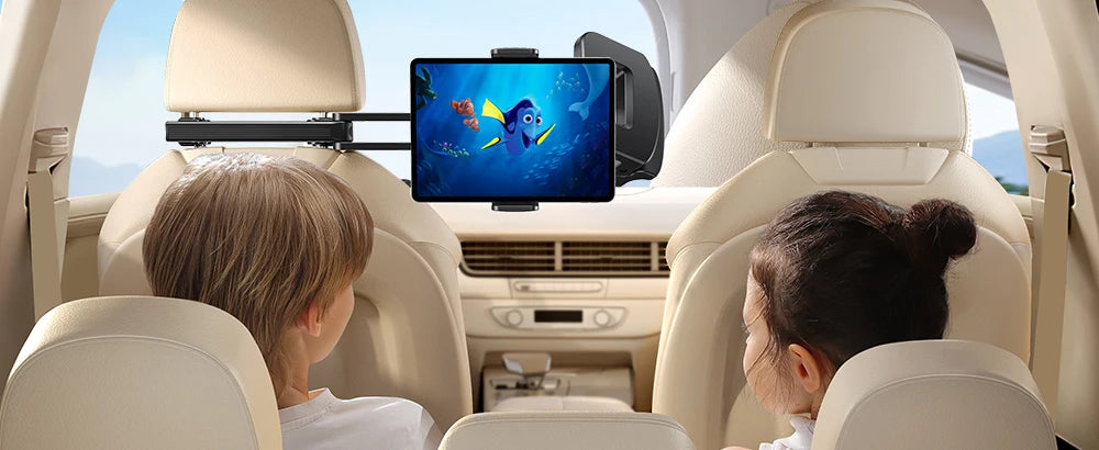 JOYROOM Folding Tablet Holder for Car Headrest: Extension Arm iPad Holder for Backseat (4.7-12.9" Devices)