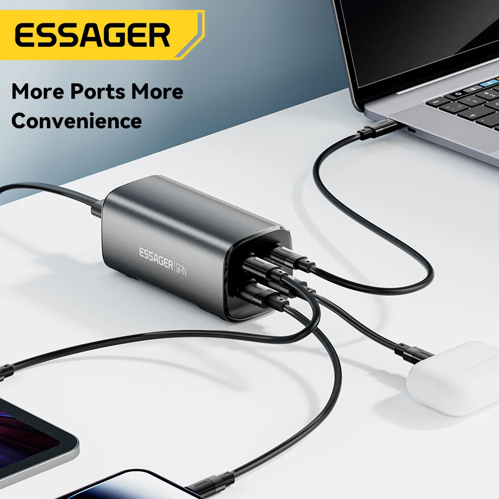 Essager 100W USB-C GaN Charger: Rapid Desktop Fast Charging with QC 4.0 & 3.0